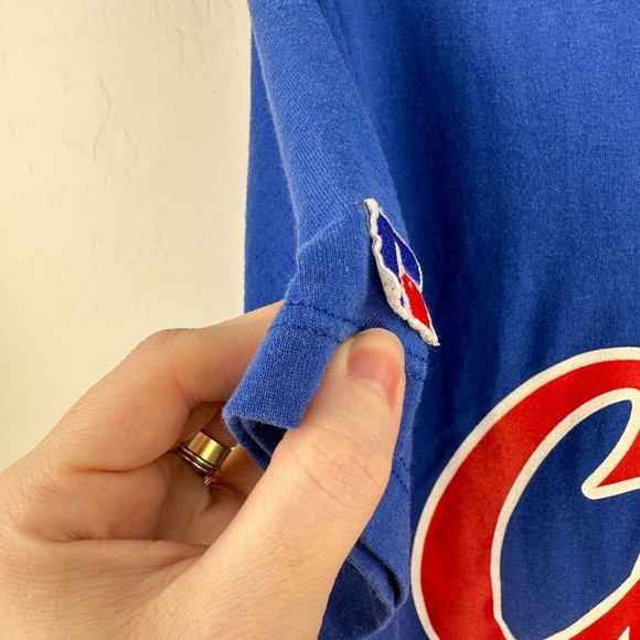 Vintage Russell Athletic Henley Shirt Mens L Blue Red‎ Cubs MLB Baseball USA - Picture 6 of 9